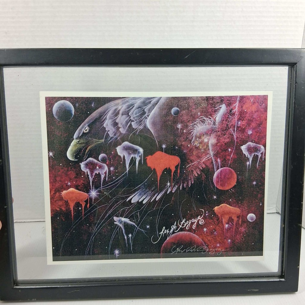 Ray A Begaye Navajo Artist Print Eagle Buffalo Celestial Floating Frame 15x12